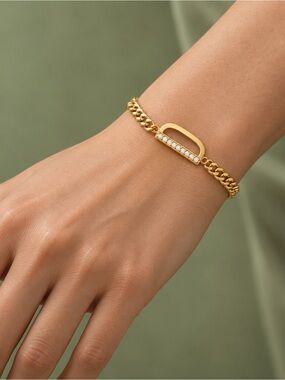Gold Pavé Bar Chain Bracelet